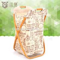 2017 New Style Printed Cloth X-Shaped Folding Bamboo Laundry Basket With Wheels